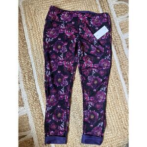 Peach Women's size XL Carnaby Floral  Purple Reversible Full Length Leggings NWT